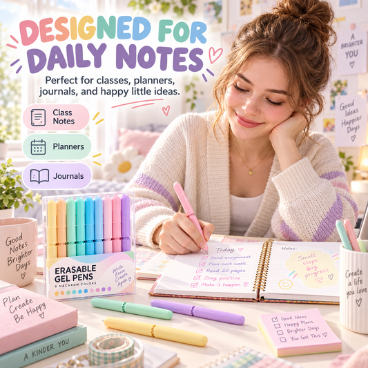 ✨50% OFF NOW! 9 Colors Macaron Erasable Gel Pen Set – Retractable Erasable Writing Pens, Cute Pastel Ink Pens for Journaling, Note Taking, Planner & School Supplies for Students