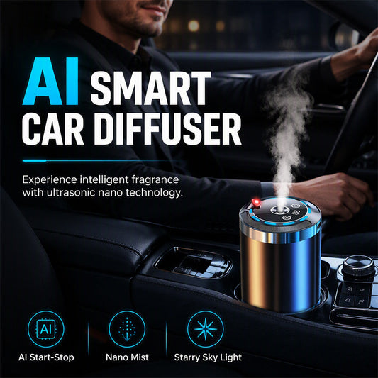 🚗 50% OFF NOW! AI Smart Car Aromatherapy Diffuser – Ultrasonic Nano Mist Car Scent Machine, Auto Start-Stop, Starry Sky Light, Portable Cup Holder Fragrance Diffuser for Vehicles