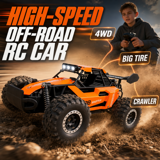 🏎️50% OFF NOW! High-Speed RC Off-Road Car, 4WD Remote Control Crawler with Big Tires & LED Headlights, All Terrain RC Monster Truck Toy for Kids & Adults