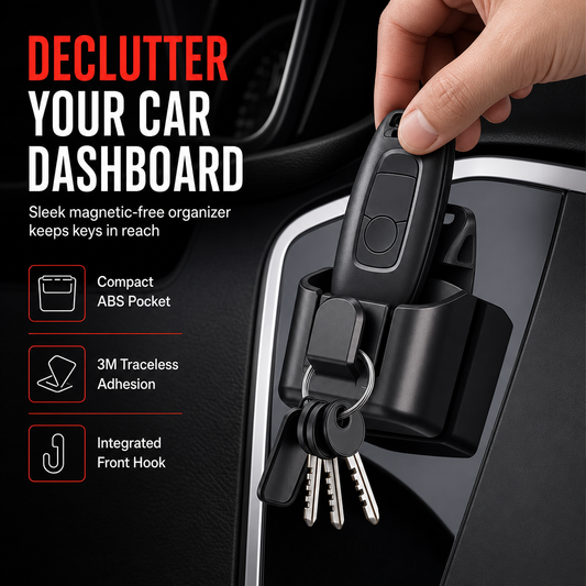 🚗50% OFF NOW! Car Key Fob Holder with Hook – Traceless 3M Adhesive ABS Car Dashboard Organizer, Compact No-Magnetic Key Storage Pocket for Vehicle Keys & Small Accessories