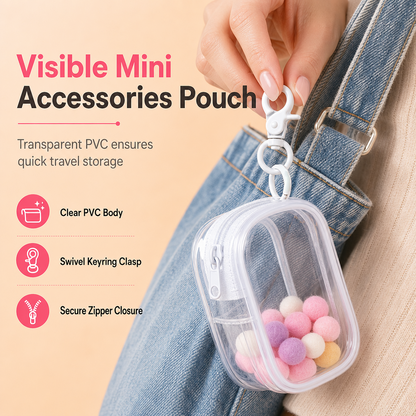 👛50% OFF NOW! Visible Mini Transparent Accessories Pouch – Clear PVC Clip-On Zipper Storage Bag, Portable Keychain Mini Case for Small Gadgets & Tiny Items