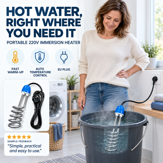 ♨️50% OFF NOW! Stainless Steel Spiral Immersion Water Heater, Portable 220V Bucket Water Heating Rod with Auto Temperature Control, EU Plug Quick Heating Submersible Water Heater for Home