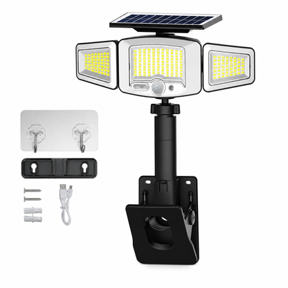 🔦50% OFF NOW! 3-Head Solar Security Light – Rotatable Panels Motion Sensor Outdoor LED Light, IP65 Waterproof, Bright Solar Flood Light for Yard, Garden & Fence