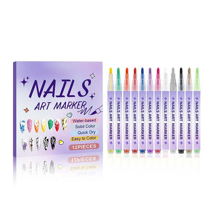 💅50% OFF NOW! 12 Colors DIY Nail Art Marker Pen Set – Water-Based Quick Dry Nail Drawing Pens, Solid Color Nail Art Markers for Nail DIY Painting & Nail Decorations