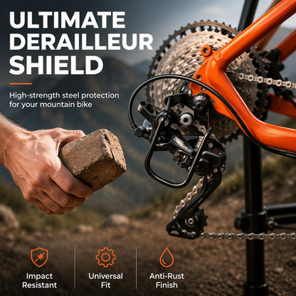 🚲50% OFF NOW! Rear Derailleur Guard – Solid Steel Bicycle Derailleur Shield, Impact Resistant Anti-Rust Protector, Quick Install Universal Fit for Mountain Bikes