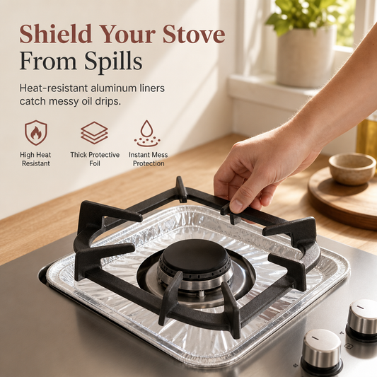 🔥50% OFF NOW! Gas Stove Aluminum Foil Oil-proof Pads, Disposable Stove Burner Liners, Round Oil Resistant Protector Mats for Kitchen Gas Cooktop Cleaning