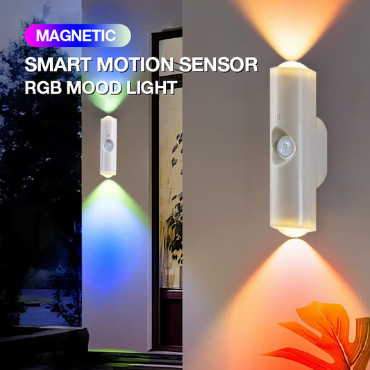 💡50% OFF NOW! Magnetic Smart Motion Sensor RGB Mood Light – Dual Side LED Wall Lamp, Rechargeable Wireless Night Light for Hallway, Bedroom, Cabinet & Decor