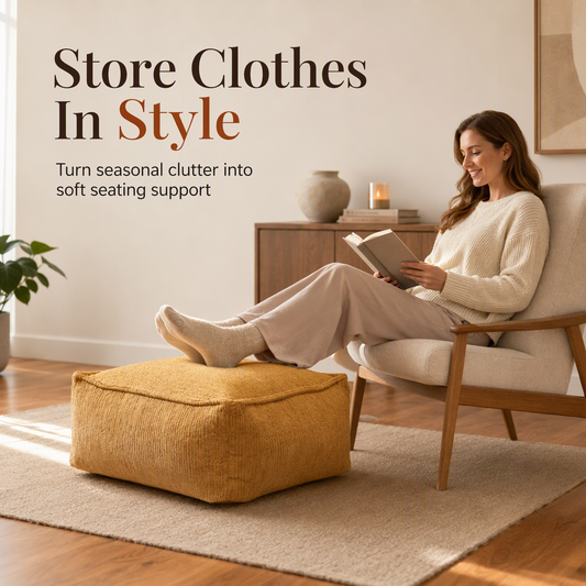 🛋️50% OFF NOW! Boho Storage Ottoman Pouf Cover – Empty Pouf Slipcover, Fill with Clothes & Blankets, Washable Fabric Foot Stool Cover Holds Up to 220lbs for Living Room