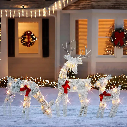 🦌50% OFF NOW! 3-Piece LED Christmas Reindeer Family Set, Lighted Rattan Woven Deer Decor with Warm White Lights & Red Bows, Indoor Outdoor Xmas Holiday Decoration
