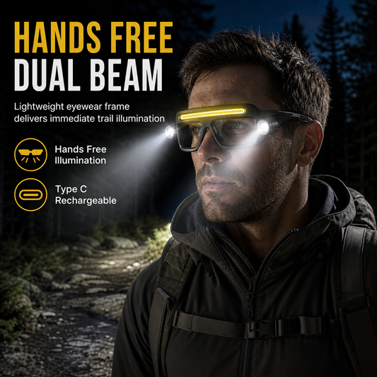 👓Dual Beam Rechargeable Glasses Light – Hands Free Clip-On LED Eyewear Lamp, Type-C Charging Head Light for Hiking, Repairing & Night Reading