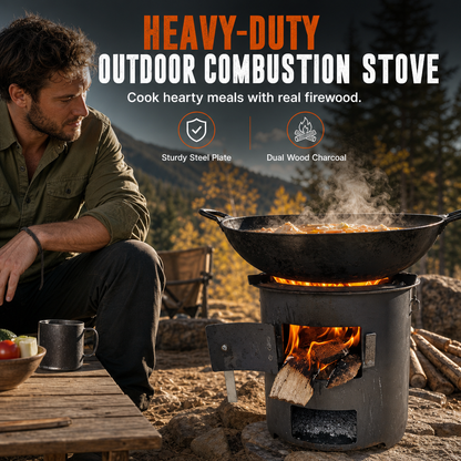 🔥50% OFF NOW! Heavy-Duty Carbon Steel Camping Stove – 3-in-1 Wood & Charcoal Burning Outdoor Combustion Stove, High-Draft Airflow Portable Camp Cooker for Camping, Backpacking & Outdoor Cooking