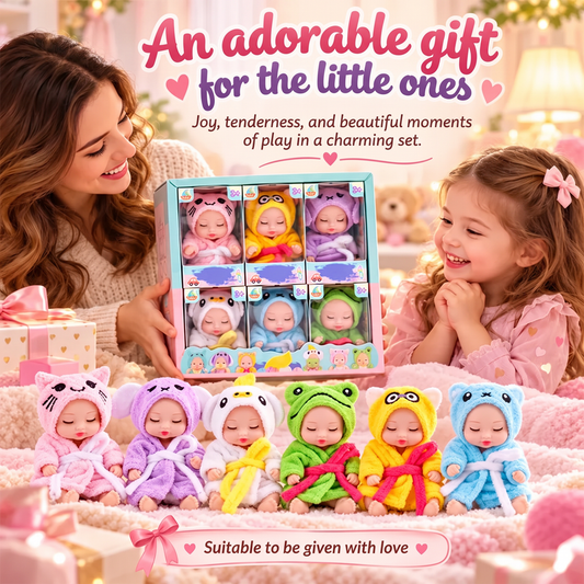 🎁50% OFF NOW! Mini Reborn Baby Dolls Set – Lifelike Realistic Tiny Dolls with Cute Animal Bathrobe Outfits, Perfect Kids Gift Box