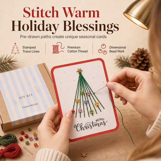 🎄50% OFF NOW! Merry Christmas DIY Greeting Card Making Kit – Embroidery Beaded Stitch Holiday Card Craft Set for Handmade Christmas Gifts