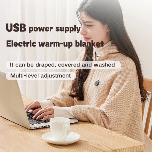 🧣50% OFF NOW! Portable Electric Heated Blanket Shawl – Soft Zipper Wearable Heating Throw for Sofa, Office & Travel