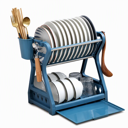 🍽️💧50% OFF NOW! Multi-Layer Steel Dish Drying Rack – 2-Tier Vertical Dish Storage with Drip Tray & Utensil Holder, Tool-Free Assembly for Kitchen Countertop