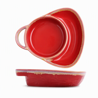 🥣✨50% OFF NOW! Retro Ceramic Divided Baking Dish – Vintage Embossed Divided Serving Bowl with Handle, Heat Resistant for Chips & Dip, Party Serving Platter for Snacks & Appetizers