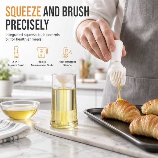 🧑‍🍳50% OFF NOW! Food Grade Silicone Oil Bottle with Brush, 2-in-1 Heat Resistant Squeeze Oil Dispenser, Precise Oil Control Oil Brush Bottle for BBQ, Grilling, Baking & Cooking