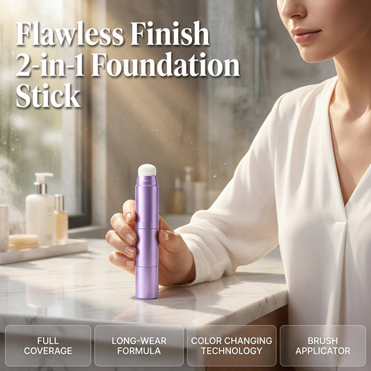 ✨50% OFF NOW! 2-in-1 Color Changing Foundation Stick with Built-in Brush Applicator, Full Coverage Long-Wear Foundation, Skin Tone Matching Makeup Stick for Flawless Finish