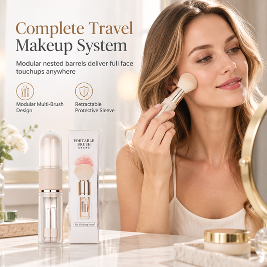 🔥50% OFF NOW!💄 Portable Retractable Makeup Brush Set – Multifunctional Travel Cosmetic Tool with Powder, Blush & Silicone Lip Brush