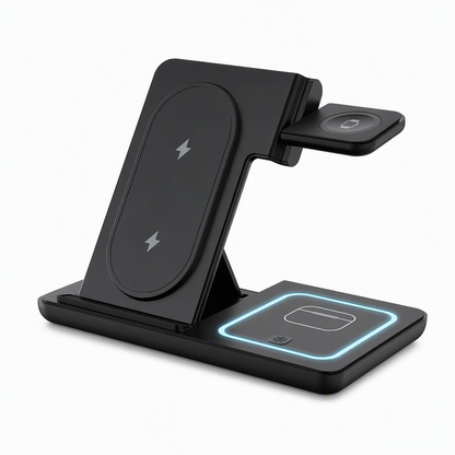 ⚡50% OFF NOW! Foldable 3-in-1 Magnetic Wireless Charging Stand – Fast Charging Station for Phone, Watch & Earbuds, with LED Night Light, Portable Charger Dock for Bedroom Desk