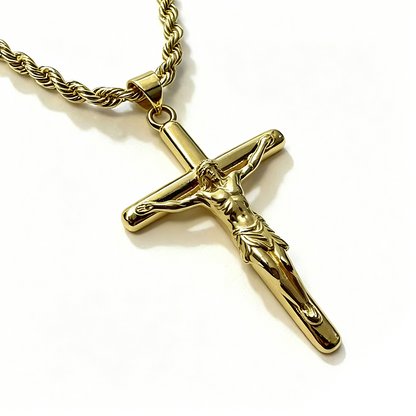 ✝️50% OFF NOW! Portrait Cross Pendant Necklace for Men and Women – 18K Gold Plated Rope Chain Cross Necklace, Streetwear Hip Hop Religious Jewelry Gift