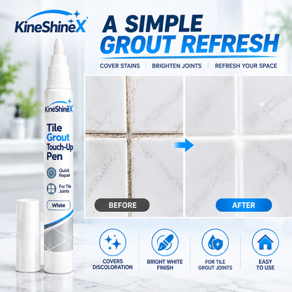 50% OFF NOW! White Tile Grout Repair Pen – Quick Grout Refresh Marker, Cover Stains & Discoloration, Brighten Tile Joints for Bathroom Kitchen