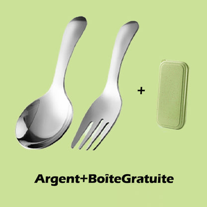 🍱50% OFF NOW! Compact Stainless-Steel Spoon & Fork Lunchbox Set – Portable Reusable Cutlery Set, Mirror Polished Metal Utensils for Office, Camping, School Picnic