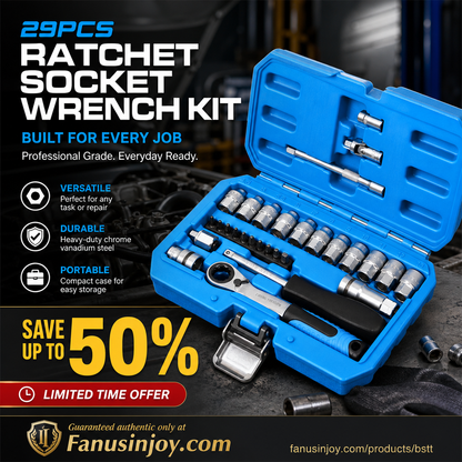 📢📢50% OFF !!⏰29pcs Ratchet Socket Wrench Tool Kit, Multi-Size Repair Hand Tool Set with Storage Case 🔧
