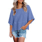 👚50% OFF HOT SALE 54000+ Sold! Women Solid Color Spliced Loose Crop T-Shirt, Flare 3/5 Bell Sleeve Breathable Casual Summer Tee Top